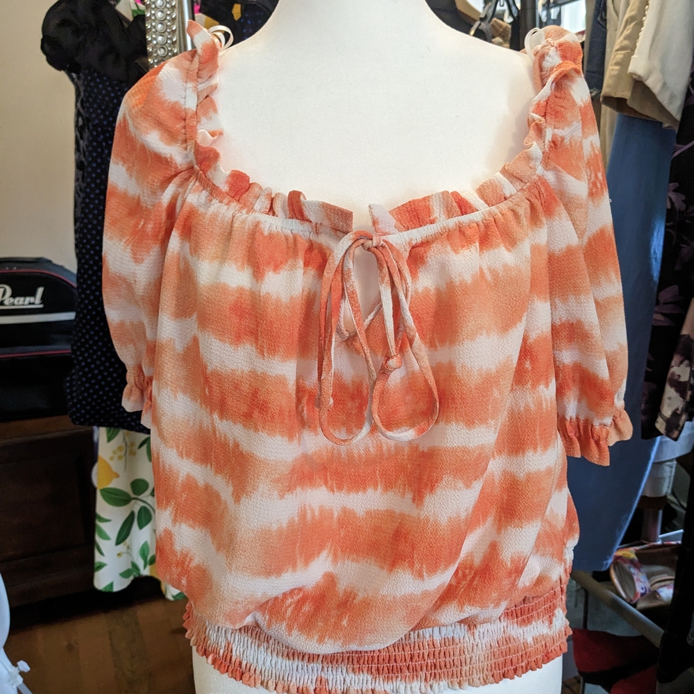 June & Hudson Tie-Dye Blouse in Orange and White Size 1